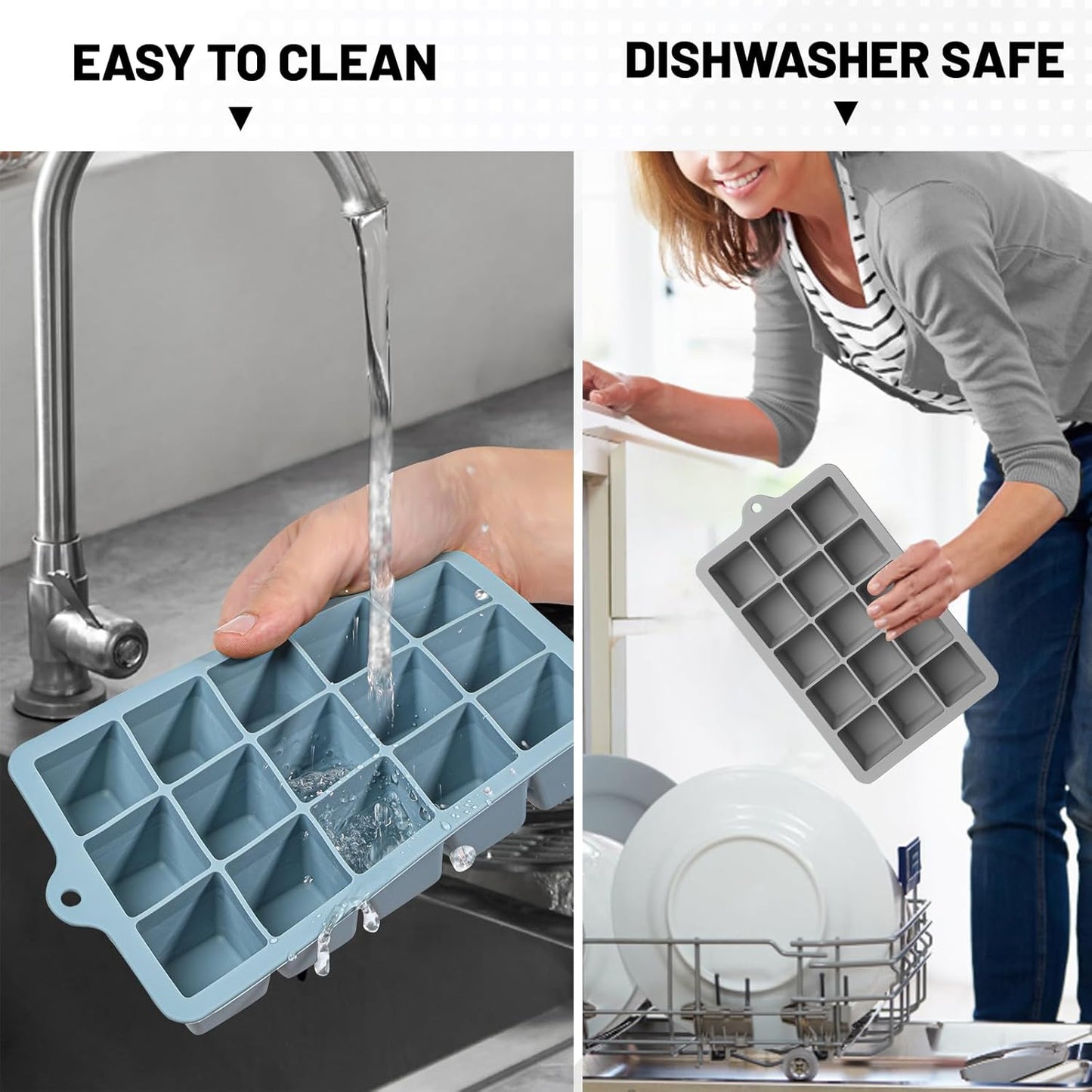 Silicone Ice Cube Trays 3Packs, Easy Release Ice Cube Molds with Lid, Freezer Stackable Ice Maker for Whiskey, Baby Food, BPA Free (Blue+Grey+Pink)