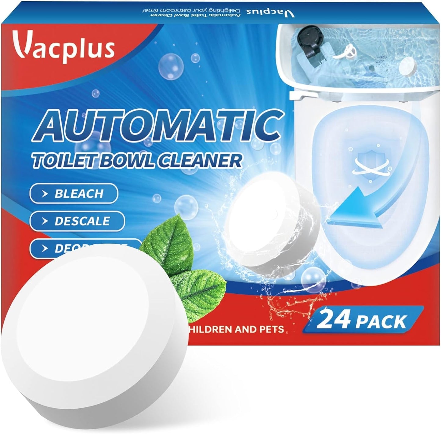 Vacplus Toilet Bowl Cleaners - 24 PACK, Household Toilet Cleaner, Automatic Toilet Bowl Cleaners with Bleach, Sustained-Release Toilet Tank Cleaners for Deodorizing and Descaling, 1.76 Ounces Each