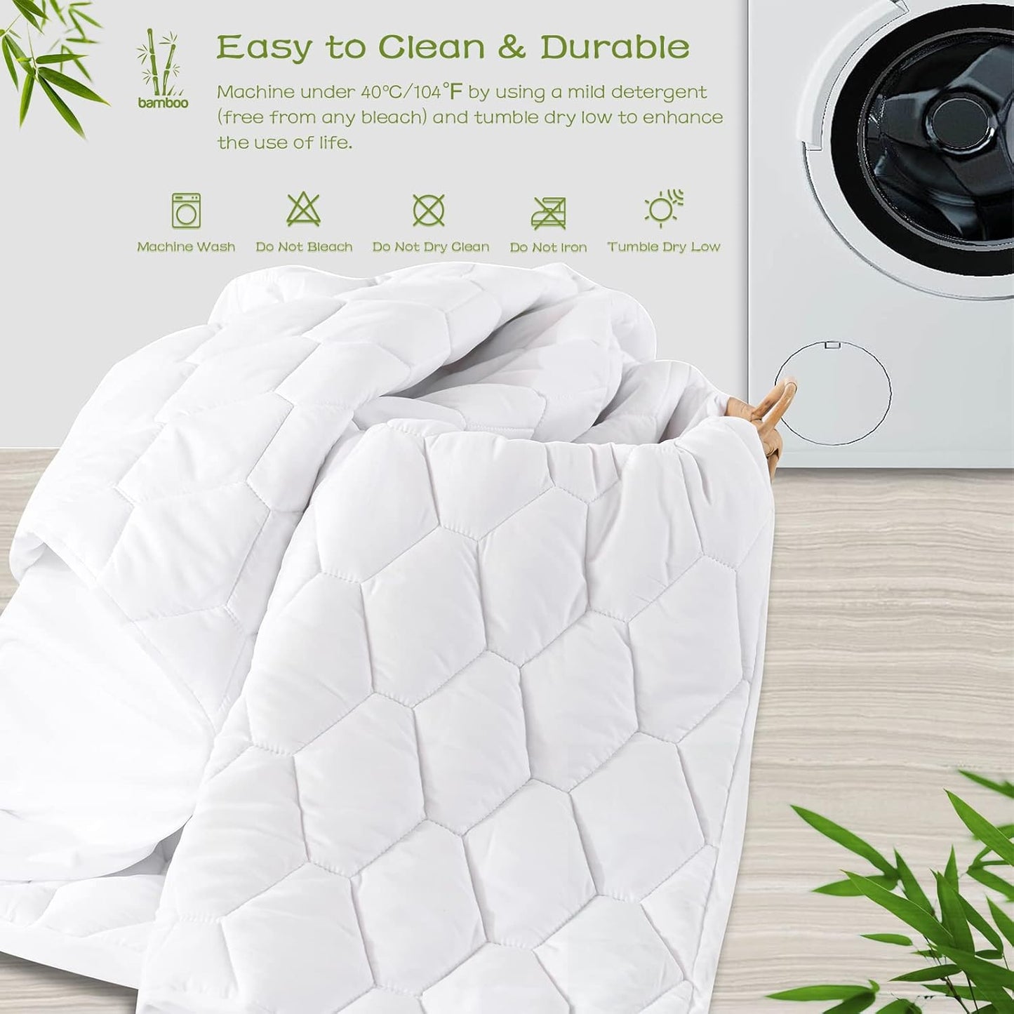 GRT Twin Mattress Protector Waterproof, Rayon from Bamboo, Cooling Quilted Fitted Mattress Pad, Noiseless Waterproof Mattress Cover, fits up to 18" Deep, Dust Proof White