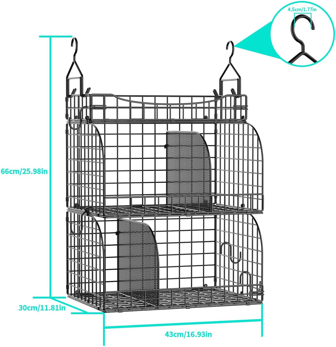 HapiRm Hanging Closet Organizer Storage - 3 Tier Metal Stackable Hanging Closet Shelves with Dividers and S Hooks, Foldable Clothes Shelves for Clothes, Pants, Shoes, Coat, Hats Clutches Accessories