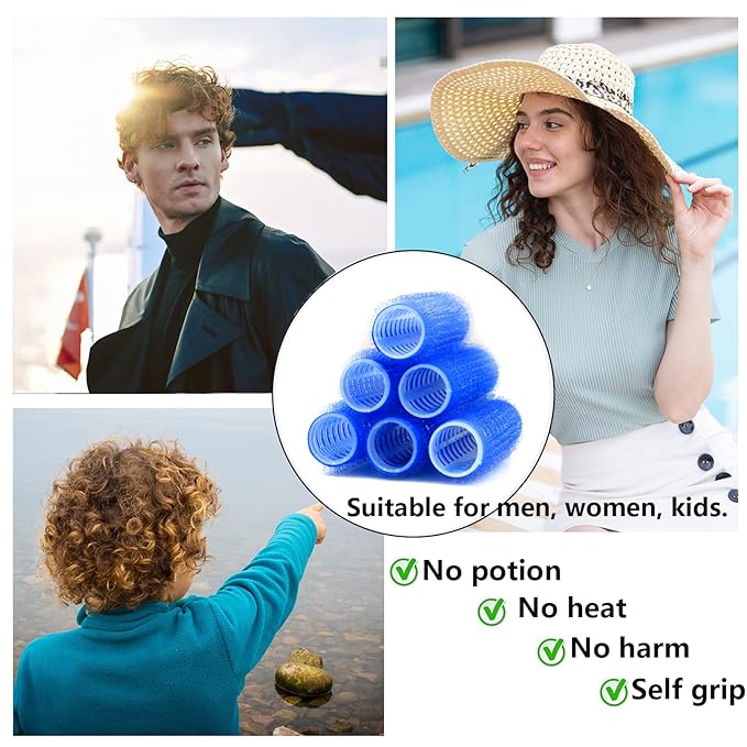 24PCS Self Grip Small Heatless Rollers Set for Pro Salon Hairdressing and DIY Hairstyles - Rat Tail Comb Included for Medium and Short Lengths (0.8in, Dark Blue)