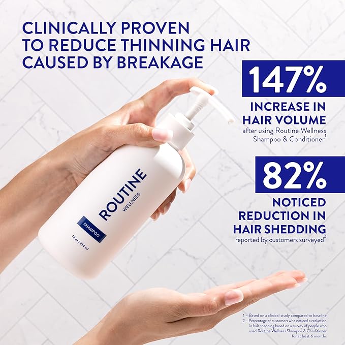 Routine Wellness Anti-Thinning Shampoo for Thinning Hair - Biotin DHT Blocker Women & Men - Color Safe Shampoo for Hair Loss & Healthy Hair - Vanilla Cashmere & Oak 14oz