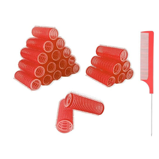 24PCS Self Grip Small 0.8in Hair Curlers Set, Nylon Flexi Rod Hair Rollers, Heatless Pro Salon Hairdressing Curler Tools for Women Medium Short Hair, Red