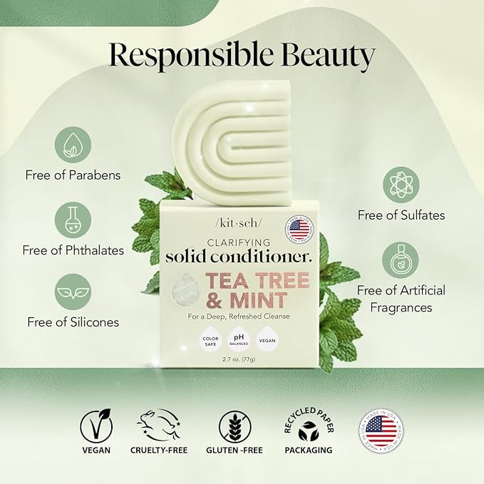 Kitsch Tea Tree & Mint Conditioner for Women and Men - Clarifying Anti Dandruff Solid Conditioner Bar - Hair Color Safe, Hair Care for All Hair Types - Organic, Vegan, Sulfate Free - 2.7 oz