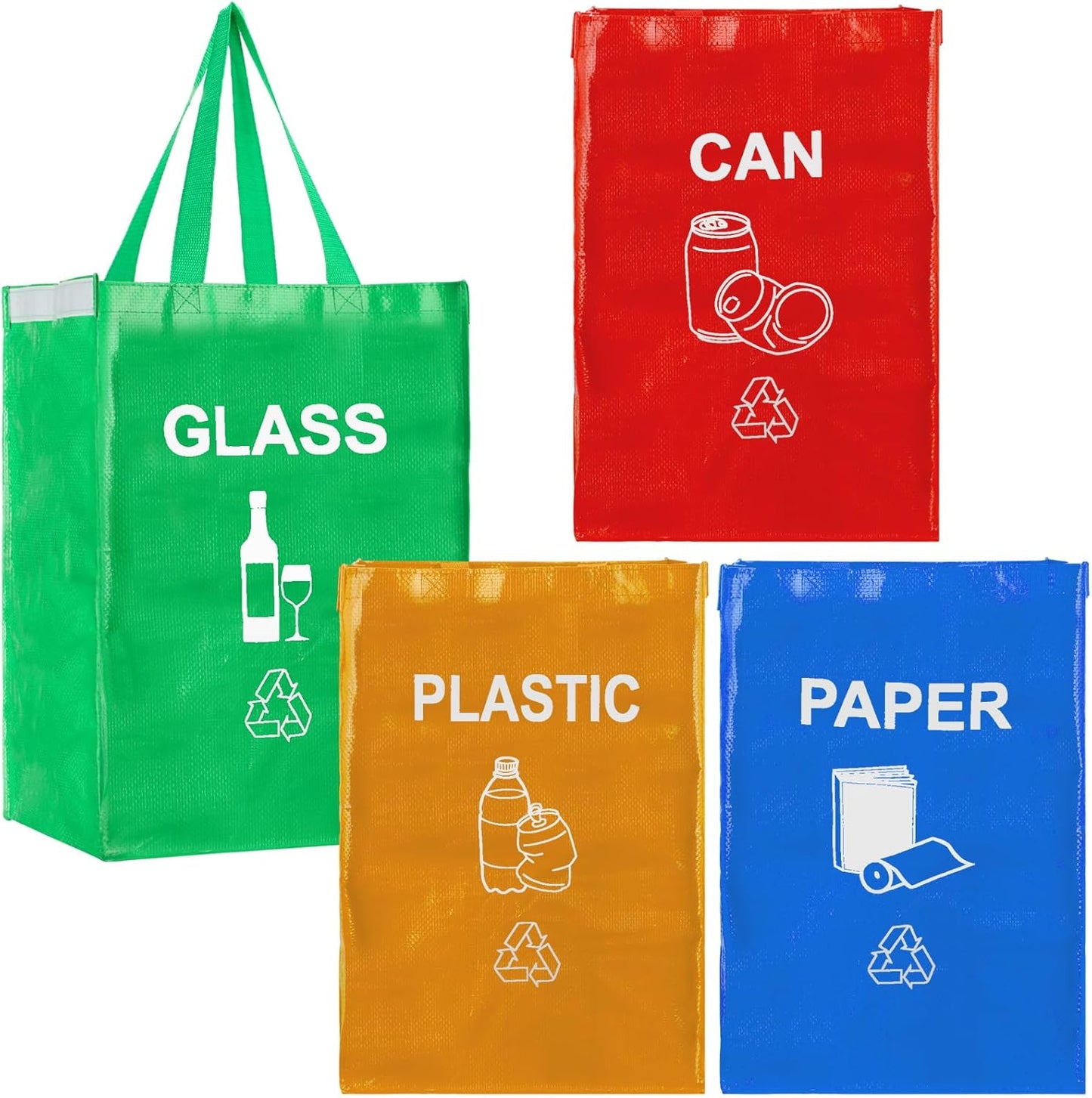 4 Pcs Recycling Bin Bags Separate Recycle Bin Waterproof Waste Baskets Recyclable Waste Trash Sorting Organizer for Home Office Kitchen, Battery, Can, Paper, Plastic and Glass