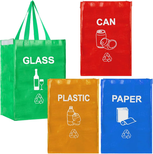 4 Pcs Recycling Bin Bags Separate Recycle Bin Waterproof Waste Baskets Recyclable Waste Trash Sorting Organizer for Home Office Kitchen, Battery, Can, Paper, Plastic and Glass