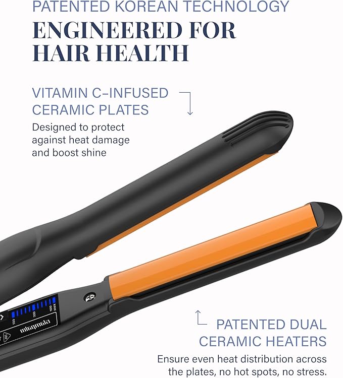 GLAMPALM Hair Straightener 0.6" Ceramic Volumizing flat iron Infused with Vita C, Korea's #1 Professional Salon Tool, Curved Plates, Dual Voltage, 11 Heat Settings(220°–450°), 20s Fast Heat-Up (GP106)