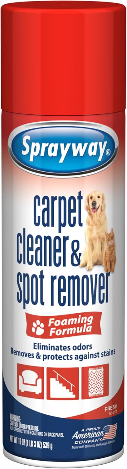Sprayway Carpet Cleaner (Pet), 19oz | Removes Pet Stains & Odors, Foaming Action | Deep Cleans Carpets & Upholstery | Fresh Scent, Quick-Drying Formula