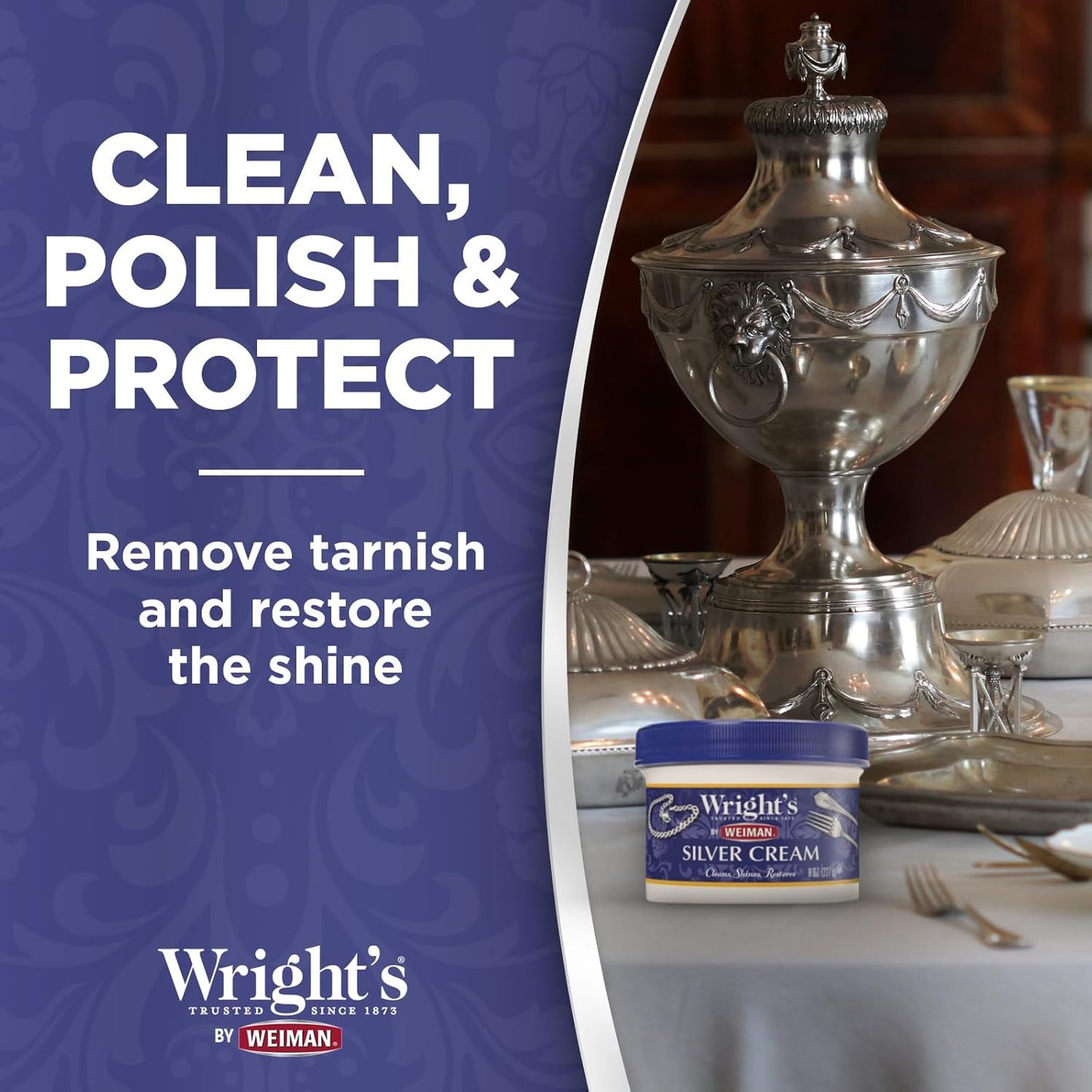 Wright's by Weiman Silver Cleaner and Polish Cream with Polishing Cloth, Ammonia-Free, Gently Clean & Remove Tarnish without Scratching