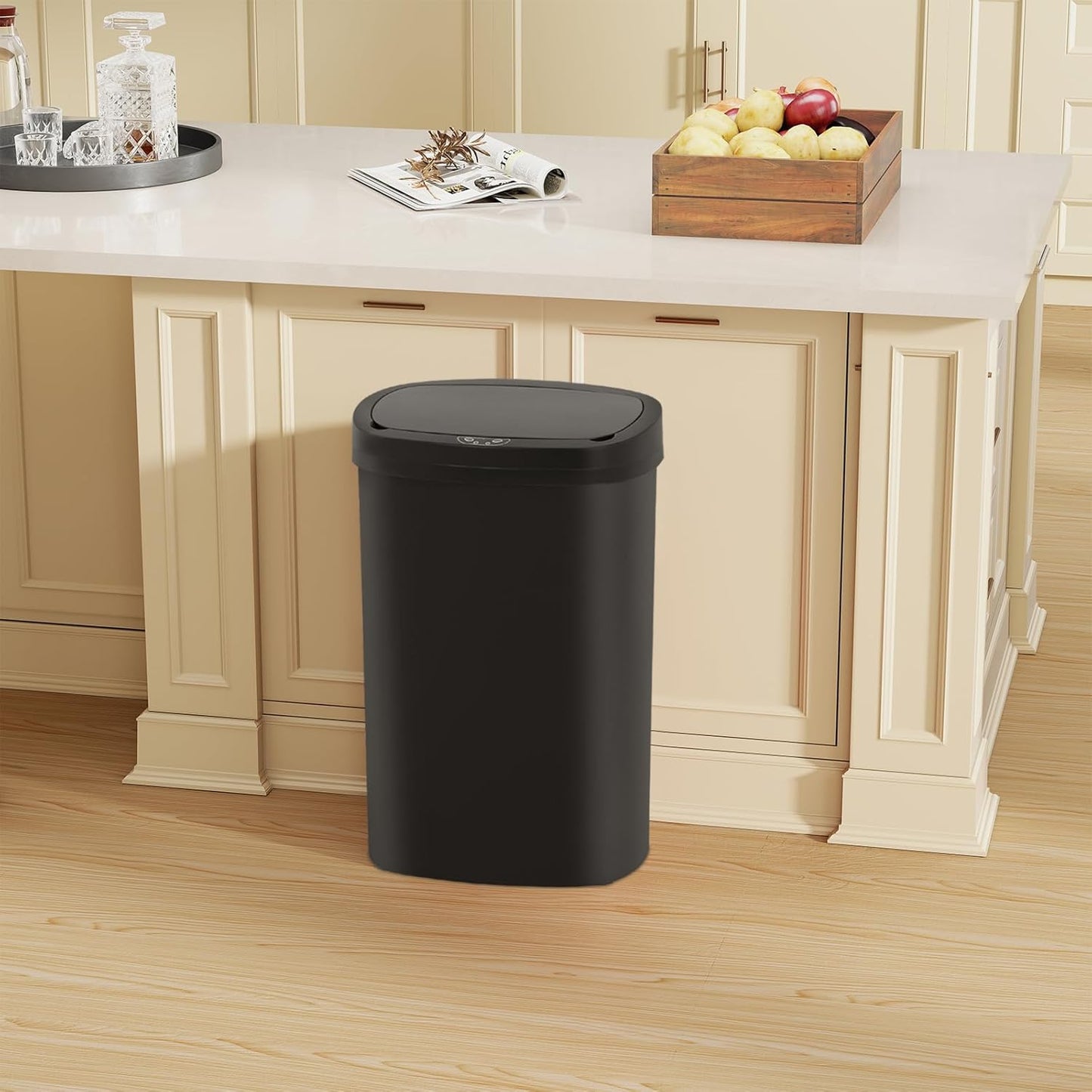 Automatic Motion Sensor Bathroom Trash Can with Lid, 13 Gallon Touchless Trash Bin, Smart Dog Proof Garbage Can, Touch Free Waste Basket for Toilet, Office, Bedroom,Black