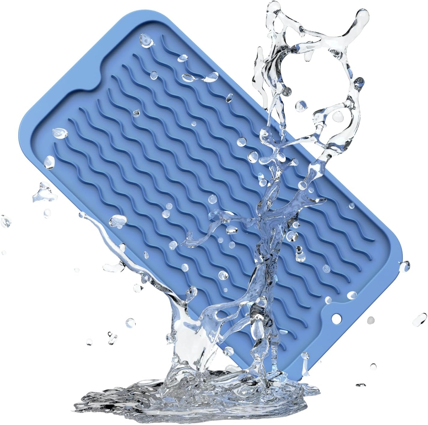 ZLR Silicone Dish Drying Mat for Kitchen Counter, Eco-Friendly Fast Dry Dish Mat, Easy Clean Multi Usage Drying Matt, Heat Resistant Trivet, 6" x 12" Extra Small, Lichen Blue