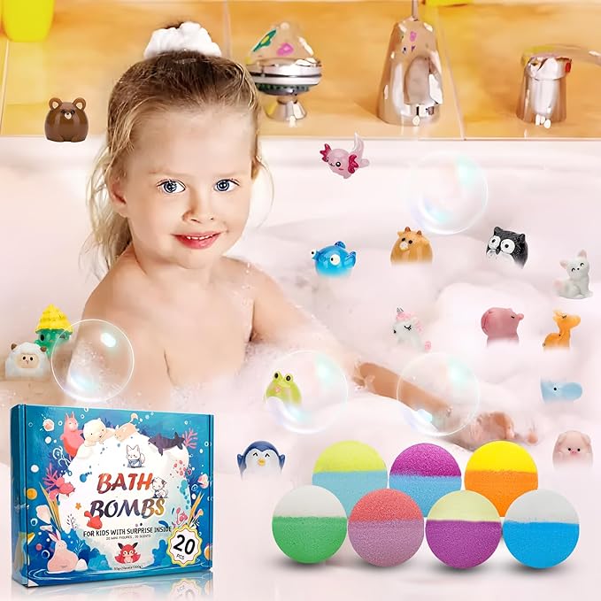 20 Pack Bath Bombs for Kids with Surprise Inside Bubble Bath Toys Organic Natural Bath Bombs Set Stocking Stuffers Birthday Christmas Gifts for Kids 3 4 5 6 7 8 Years Old Boys Toddlers Girls