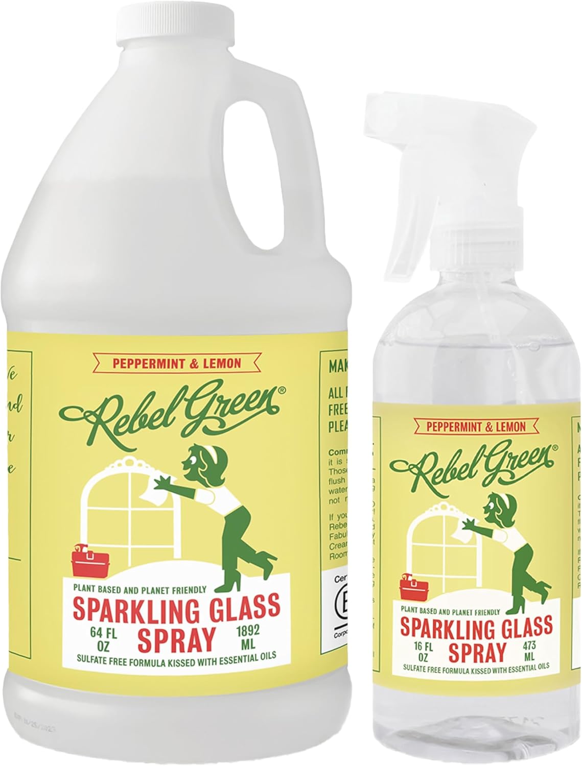 Rebel Green Sparkling Glass Cleaner (Peppermint & Lemon, 80 Fl Oz (Pack of 2))