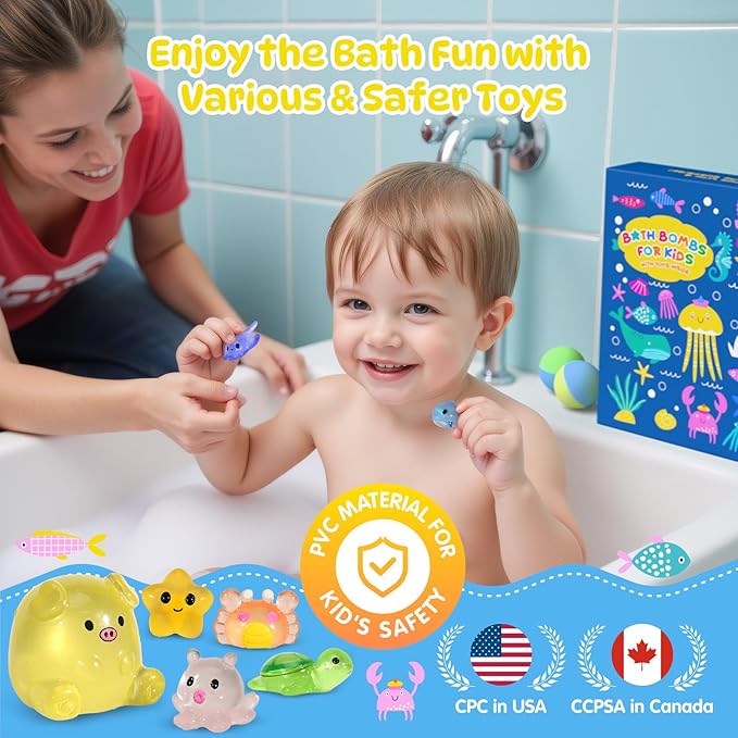 Bath Bombs for Kids with Surprise Toys Inside, 25 Pack Natural Bath Bombs with Glow in The Dark Sea & Land Animal Toys, Handmade Organic Safe Fizzy Salt Balls Gift Set for Boys Girls Toddlers