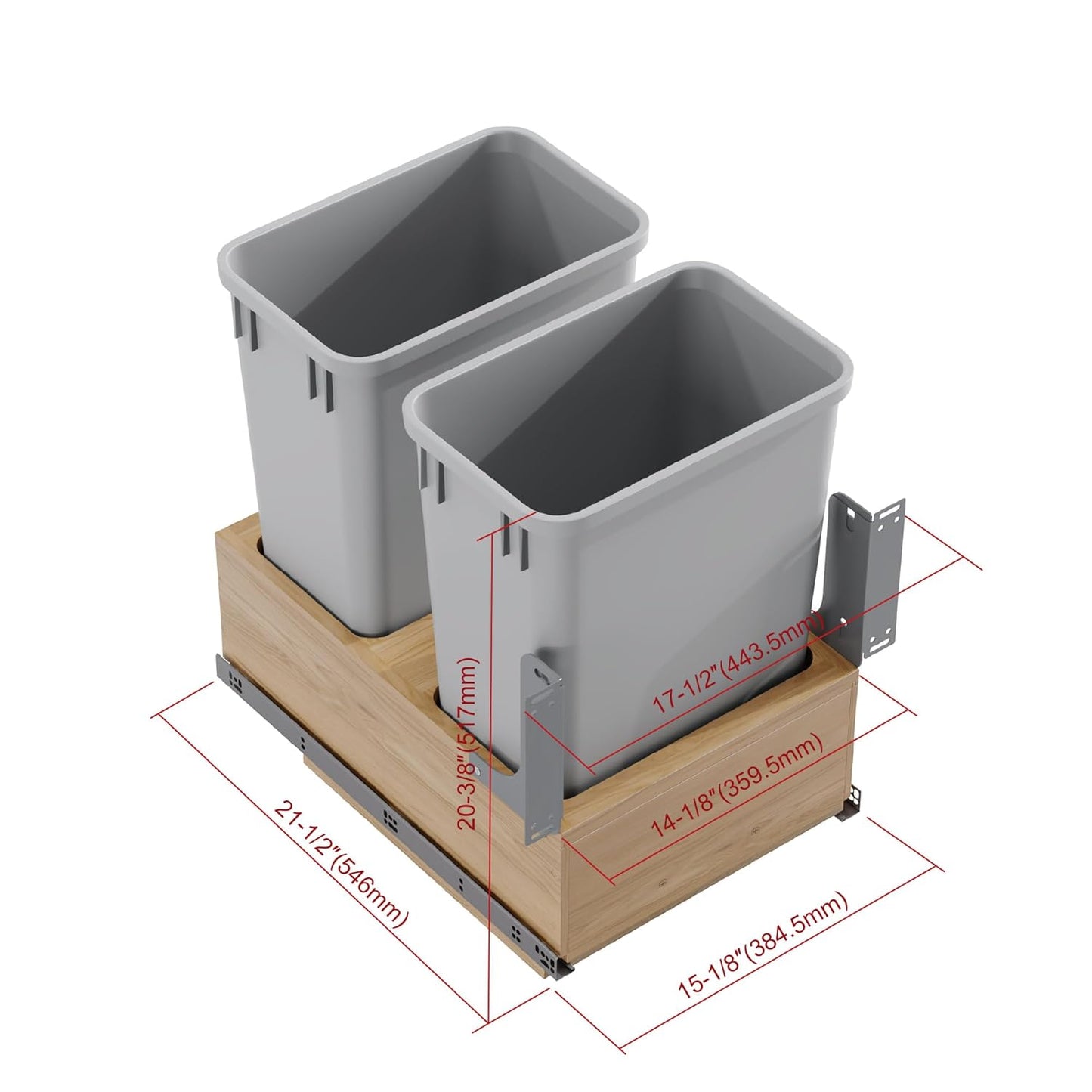 Dowell B18/B21 Wood Base Wastebasket Pullout with Two 35Qt Plastic Bins (4008 0218 35 * 2)