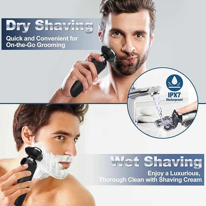 Electric Razor for Men, Men's Rotary Shavers, Waterproof,Wet and Dry Rechargeable Electric Shaver for Men's Faces with a Cordless and Floating Head, Portable Travel Razor,an Ideal Gift for Men