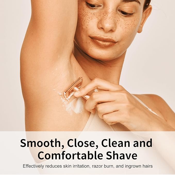 Safety Razor with Stand - Single Blade Razors for Women and Men - Reusable Metal Razor, with 10 Double Edge Blades, Smooth Close Shave, Plastic Free, Rose Gold