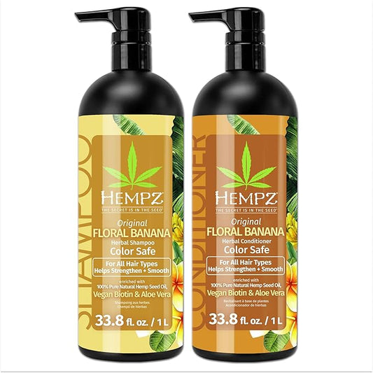 HEMPZ Shampoo & Conditioner Set - Original Floral & Banana Scent for Dry, Damaged, Color Treated Hair - Hydrating, Softening, Moisturizing Vegan Biotin for All Hair Types Duo Set - 33.8 fl oz