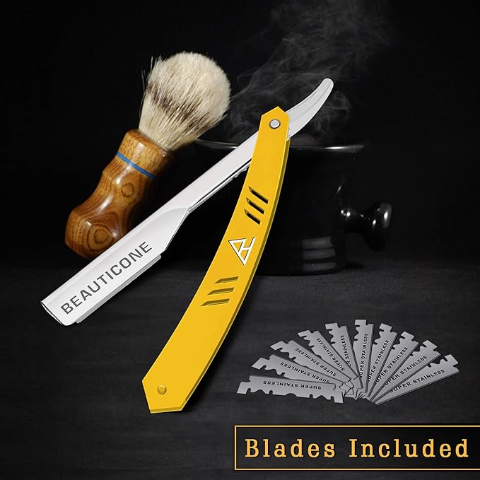 BEAUTICONE Straight Razors for Men, Straight Edge Razor, 100 Single Edge Blades, Stainless Steel, Barber Razor for Men's Shaving, Barber Shaving Knife