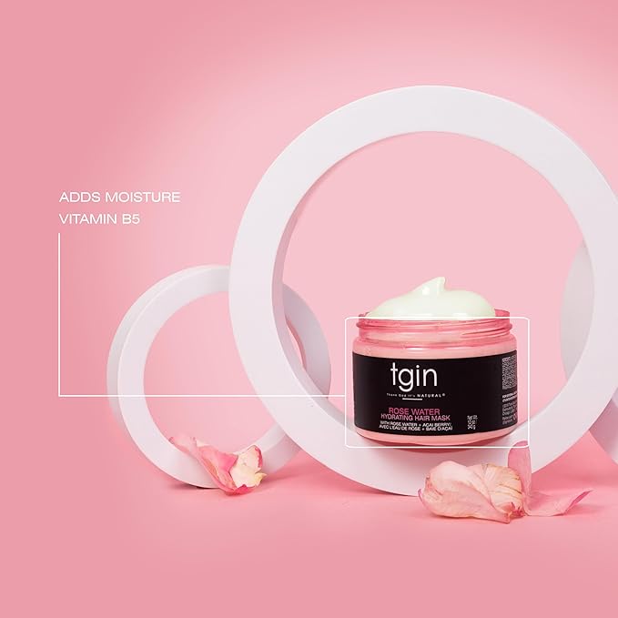 tgin Rose Water Hydrating Hair Mask for Natural hair, with Rose Water and Acai Berries, Hydrating Conditioning Treatment for Dry Hair, 12 oz