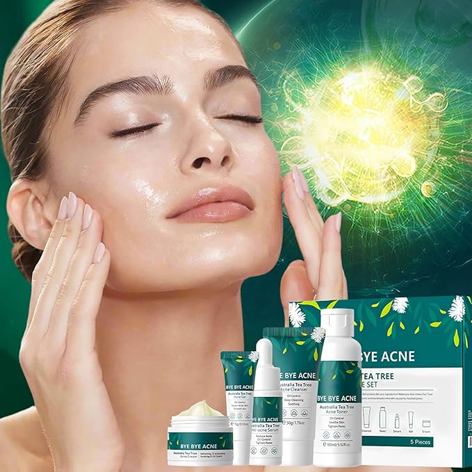 Skin Care Set,Acne Treatment for Face Skin Care Sets & Kits,Tea Tree Essential Oil Facial Skincare Gift Set with Cleanser,Toner,Serum,Gel, Acne Treatment Kit Cream Skin Care for Teens 10-12 Girls Boys