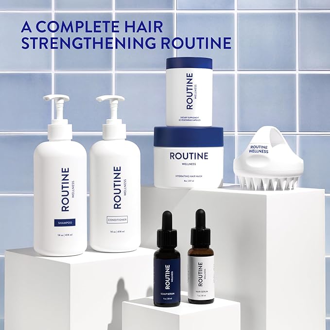 Routine Wellness Anti-Thinning Shampoo and Conditioner Set for Thinning Hair - Biotin DHT Blocker Women & Men - Color Safe Shampoo for Hair Loss & Healthier Hair - Peony & Pomegranate (Pack of 2)