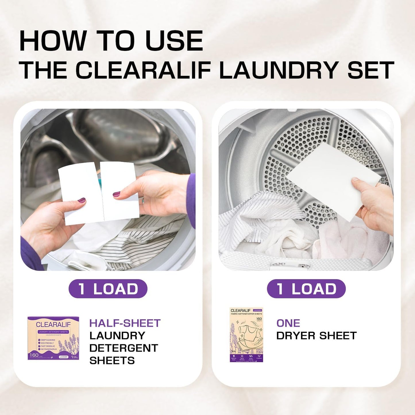 CLEARALIF All in One Laundry Detergent Sheets Kit, Lavender Scent, 160 Loads Laundry Sheets + 160 Drying Sheets, Laundry Set Great for Travel, Softener Sheets Eco Package Friendly & Hypoallergenic