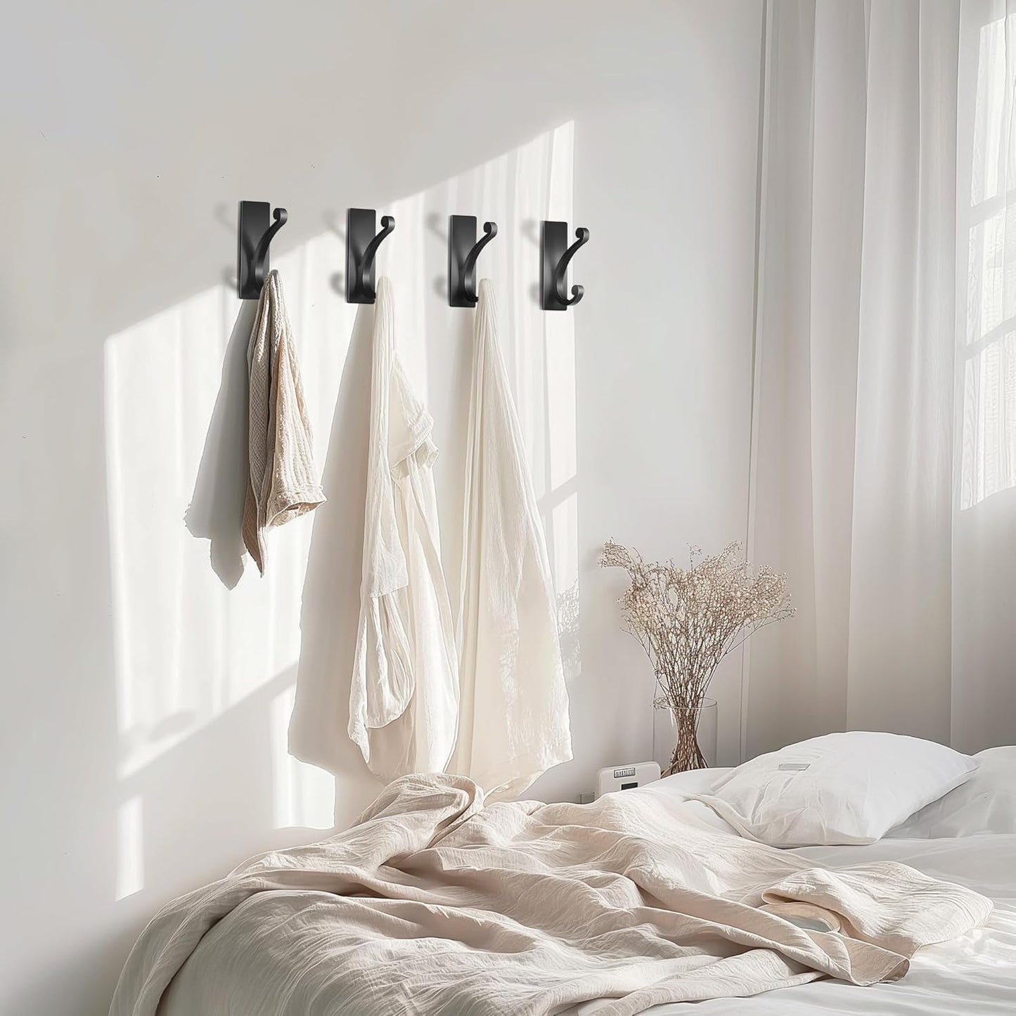 14-Pack Adhesive Wall Hook for Towel/Coat - Extra Sticky 10LB Stainless, Stick on Hanger for Bath or Shower, Matt Black