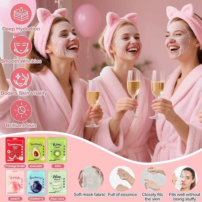 132 PCS Spa Party Supplies for Girls, Spa Party Favors Include Face Masks Skincare, Hand Cream, Lip Balm, Under Eye Patches, Lip Mask and Foot Bath Bombs, Spa Birthday Sleepover Party Supplies