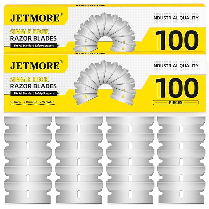 200 Pack Single Edge Razor Blades, Sharp Razor Blades Individually Wrapped, Razor Refills Fit Standard 1.5" Scraper, Utility Blades for Stickers, Glue, Labels, Adhesive Residue Cleaning