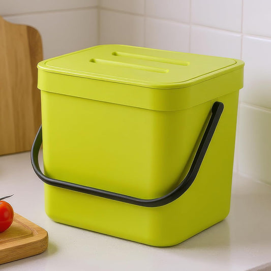 Countertop Compost Bin Kitchen, 1.8 Gallons Hanging Trash Can with Lid for Kitchen Cabinet Door, Under Sink, Wall Mounted Waste Bin for Bathroom, 7L(Lime Green)