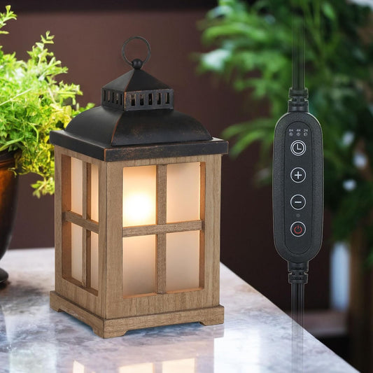 Wax Melt Warmer with Timer: Farmhouse Lantern Candle Warmer Electric Tart Burner with Lid for Scented Wax