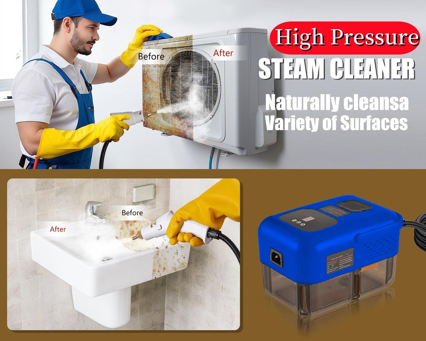 Handheld Steam Cleaner for Home, 2500W High Pressure Steamer for Cleaning, 9-Level Multipurpose Steam Cleaner for Car Floor Upholstery Kitchen Bathroom Grout Tile, 14 Accessories Included (Dark Blue)