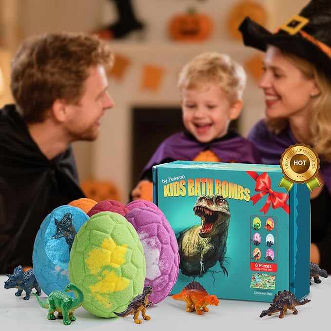 Bath Bombs for Kids with Surprise Inside, 6 Pack Dinosaur Toys Halloween Toddler Bath Bombs Gift, Organic Bubble Bath Fizzies, Dinosaur Egg, Stocking Stuffers for Kids, Christmas Gifts for Kid 3-12