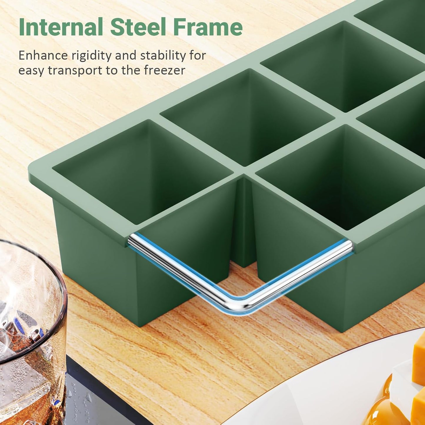 Large Ice Cube Trays for Whiskey: GGOW Big Silicone Ice Cube Trays - Huge Square Ice Cubed Tray for Whisky and Cocktail