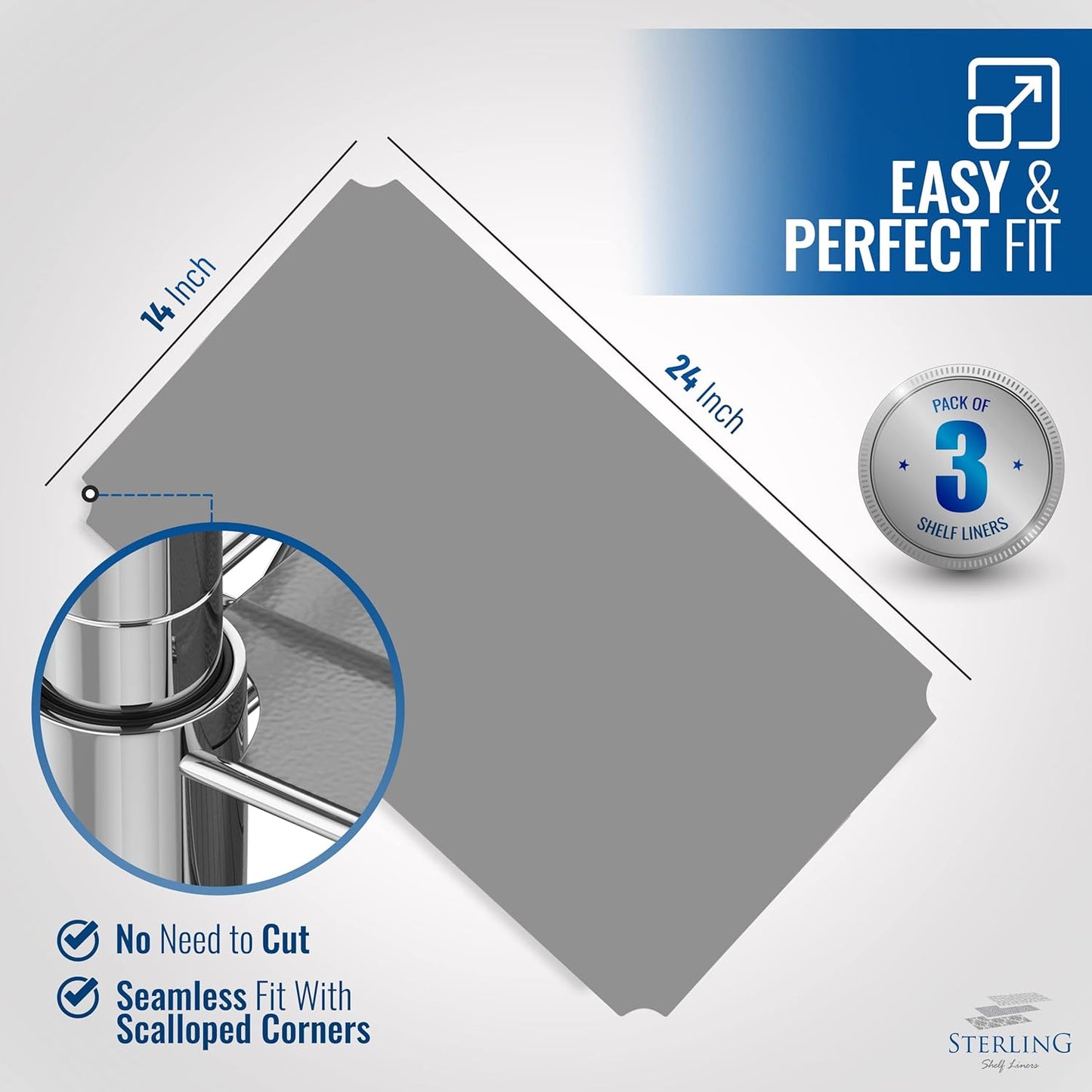 Sterling Shelf Liners for Wire Shelf System: Set of 3 in Graphite: 13.4 x 23.2 inch: Plastic Wire Shelving Mats