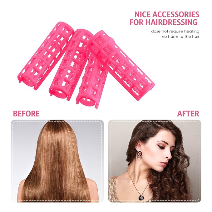 Syhood 24 Pcs Snap Hair Roller, Small Plastic Rollers Curlers with Rat Tail Comb for Long Short Hair Styling Tool(0.59 x 2.28 Inch,Pink)