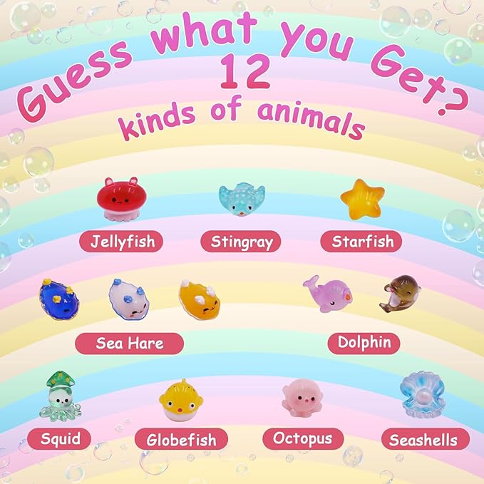 Bath Bombs for Kids with Surprise Inside for Girls Boys, 12 Pack Kids Bath Bombs with 12 Unique Sea Animal Toys, Kid Safe Handmade Bubble Bath Fizzies Bomb for Easter Eggs Birthday Christmas