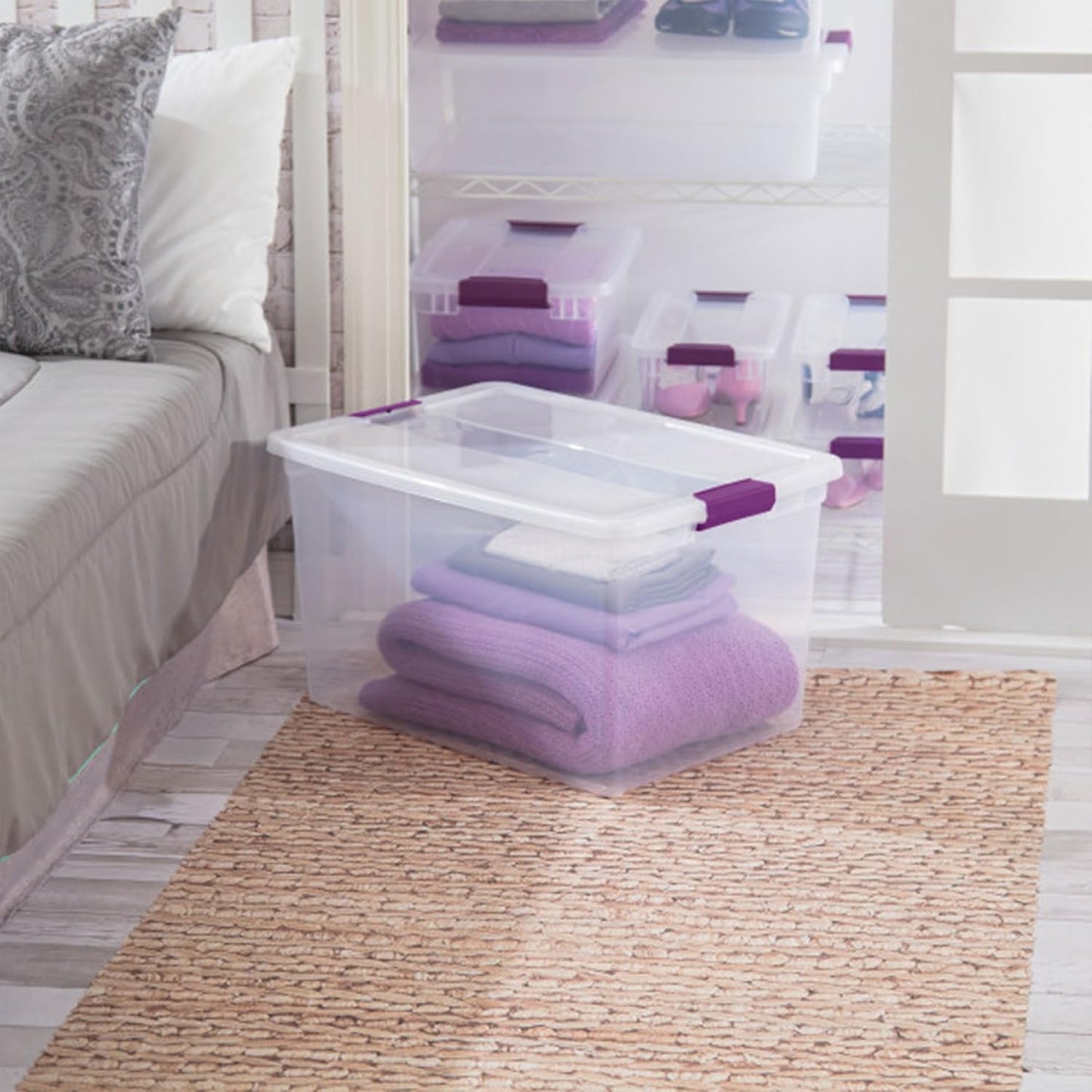 Sterilite 6 Pack 66 Quart ClearView Latch Box, Stackable Organizer Bins with Latching Lids - Clear Plastic Organization Containers for Closet, Bedroom, Shelving Units and Everyday Home Storage