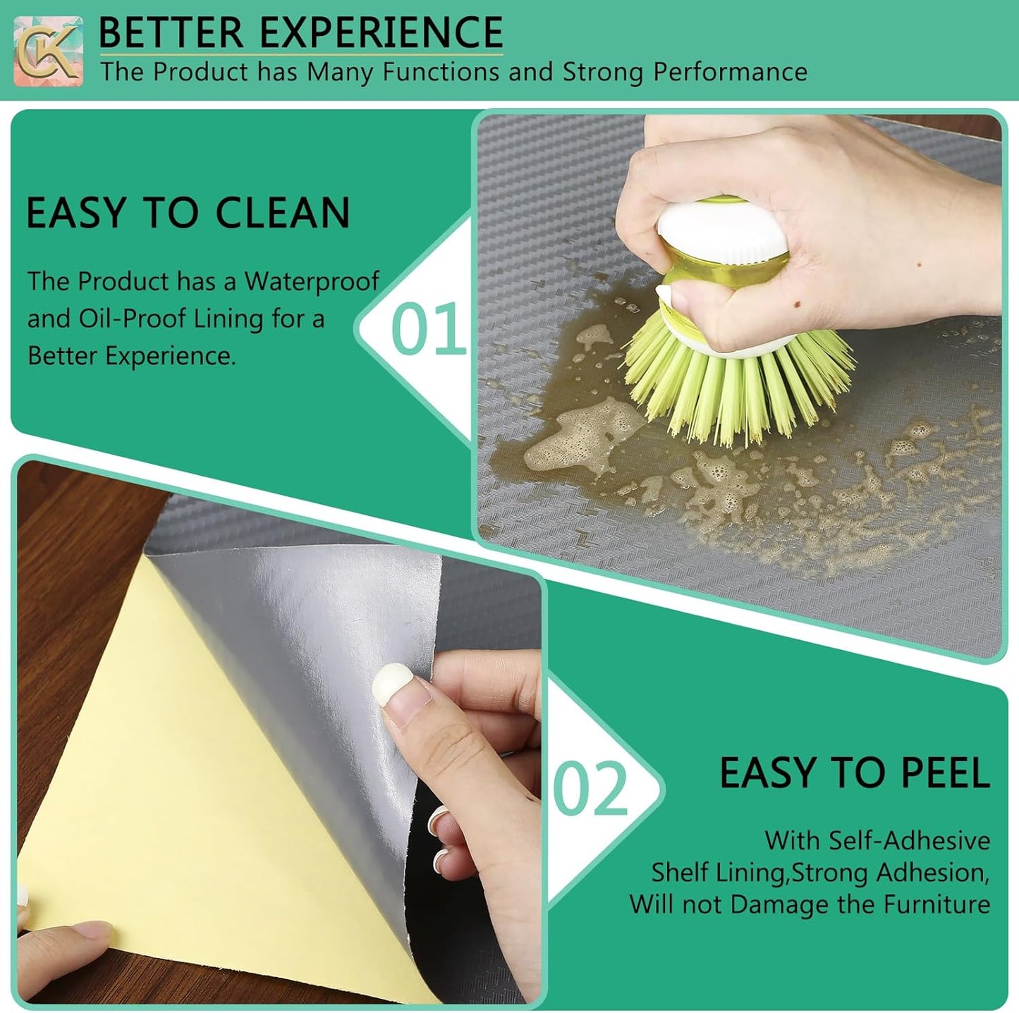 Self-Adhesive Shelf Liner Kitchen Liner, Waterproof Backed Paper Easy Peel and Stick Contact Liner Without Residue for Decor Your Desk Surface, Kitchen Countertops (Silver, 11.8 x 236.2 inches)