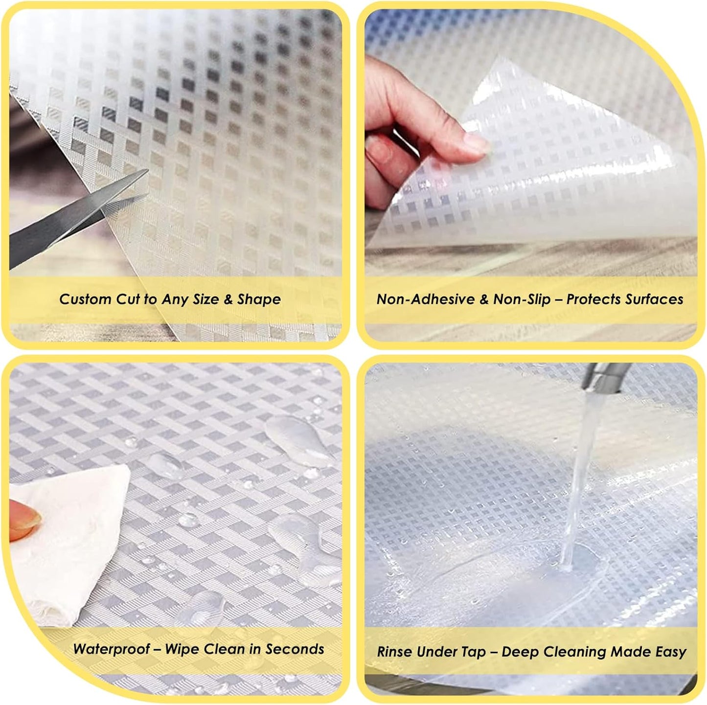 Shelf Liners for Kitchen Cabinets and Drawers, Non-Adhesive and Anti-Slip, Waterproof and Easy to Clean, Durable EVA Cabinet Mat for Refrigerator, Cupboard, Table (Black, 17.5" W x 196.8" L)