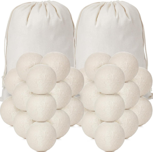 Roowest 46 Pcs Wool Dryer Balls Set Reusable Laundry Wool Balls with Muslin Bags Fabric Softener Anti Wrinkle Anti Static Saving Energy and Time