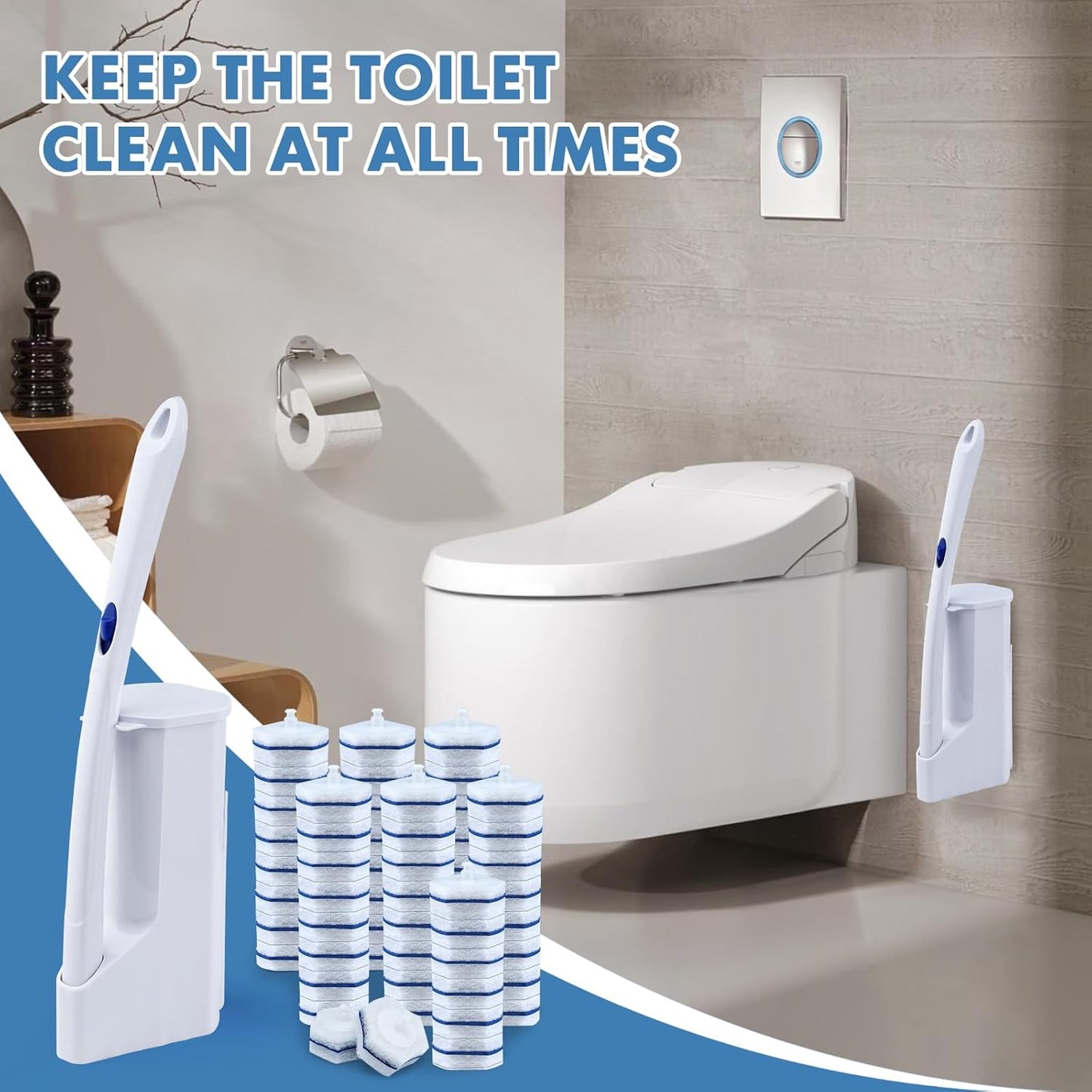 COBETE Disposable Toilet Brush Wand Refills,Disposable Toilet Refill Bowl Cleaners Brush Scrubber for Bathroom Cleaning,40 Count