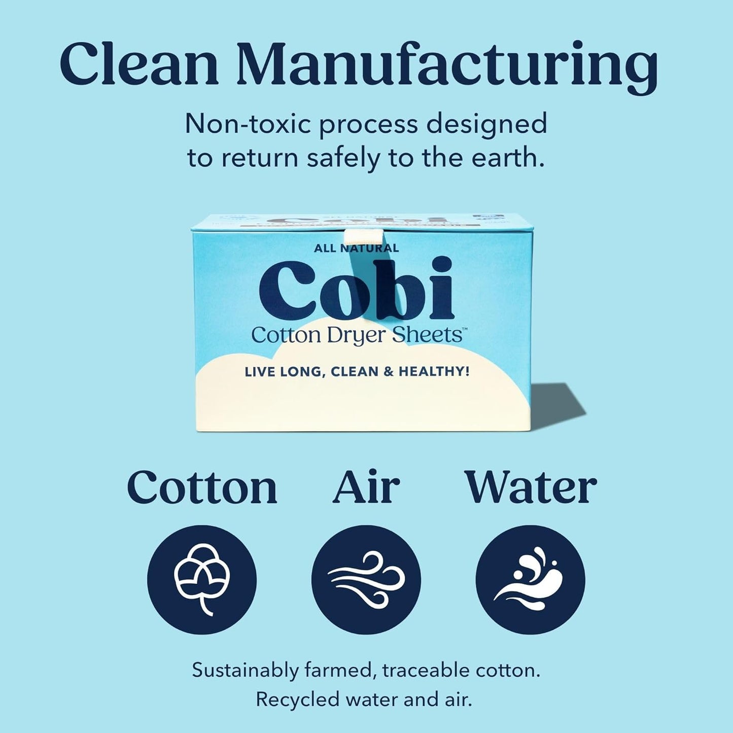 Cobi Biodegradable Non-Toxic Dryer Sheets – Naturally Scented Cotton Dryer Sheets – Eco-Friendly, Plant-Based, Plastic-Free – 120 Count
