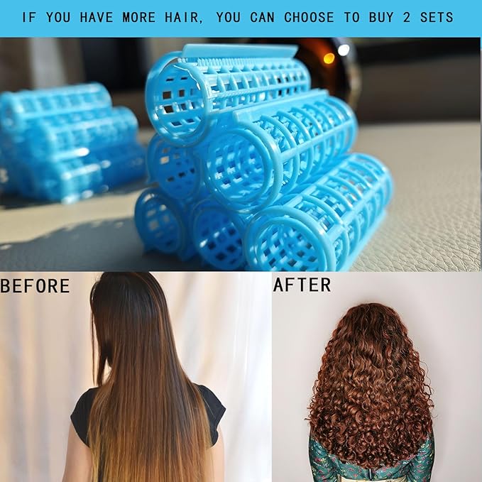 20 Pack Snap Hair Roller Plastic Hair Rollers Set, 0.98Inch/2.5cm Heatless Rollers with Mini Comb, Snap on Rollers for Fine Thin Hair, Self Grip Roller for DIY （SIZE L BLUE）