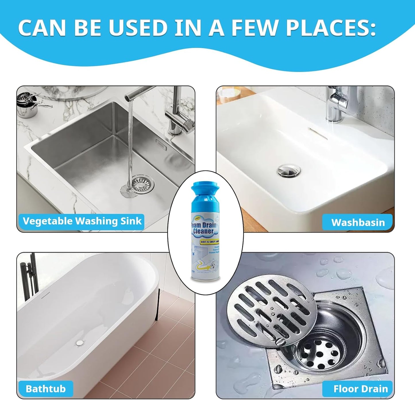 Drain Cleaner, Foaming Drain Cleaner and Deodorizer, Sink Cleaning Foam, Drains Clog Remover for Kitchen Bathroom Drains, Sinks, Tubs (2PCS)