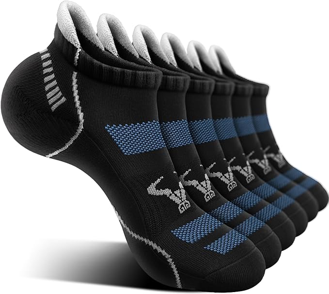 BULLIANT Men Running Socks 6Pairs-Ankle Athletic Socks Wicking Cushioned for Men Walking-Arch Compression Support