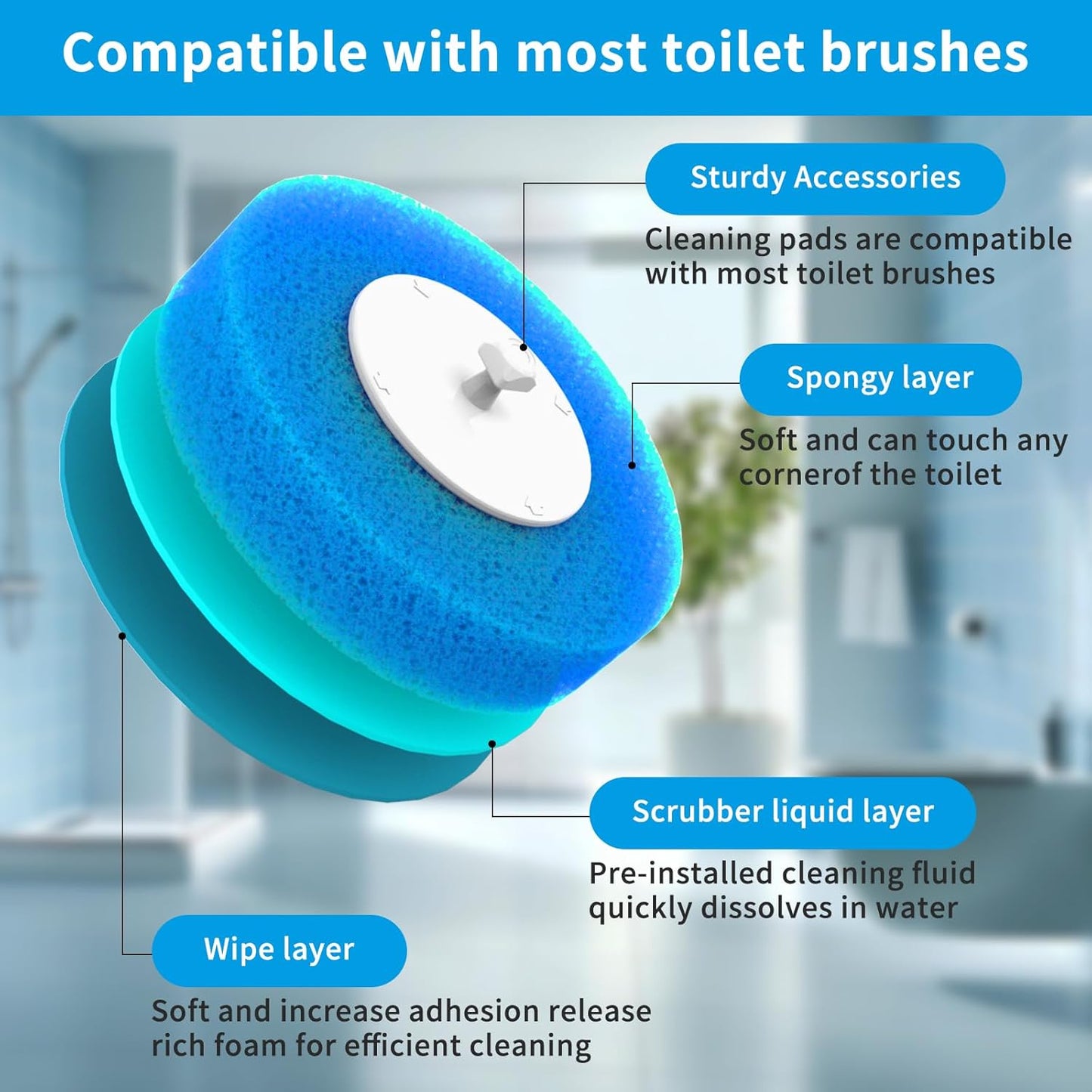 36-Piece Toilet Wand Refills, Disposable Toilet Bowl Cleaner Wand Compatible with Most Toilet Brushes,Disposable Toilet Brush Refill for Bathroom Cleaning