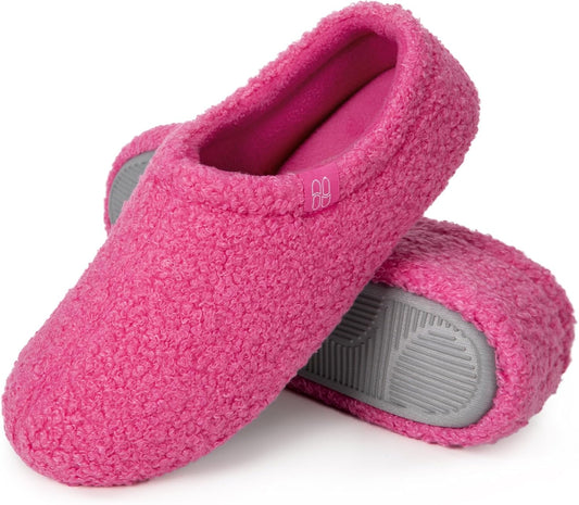 HomeTop Women's Fuzzy Curly Fur Memory Foam Loafer Slippers with Polar Fleece Lining