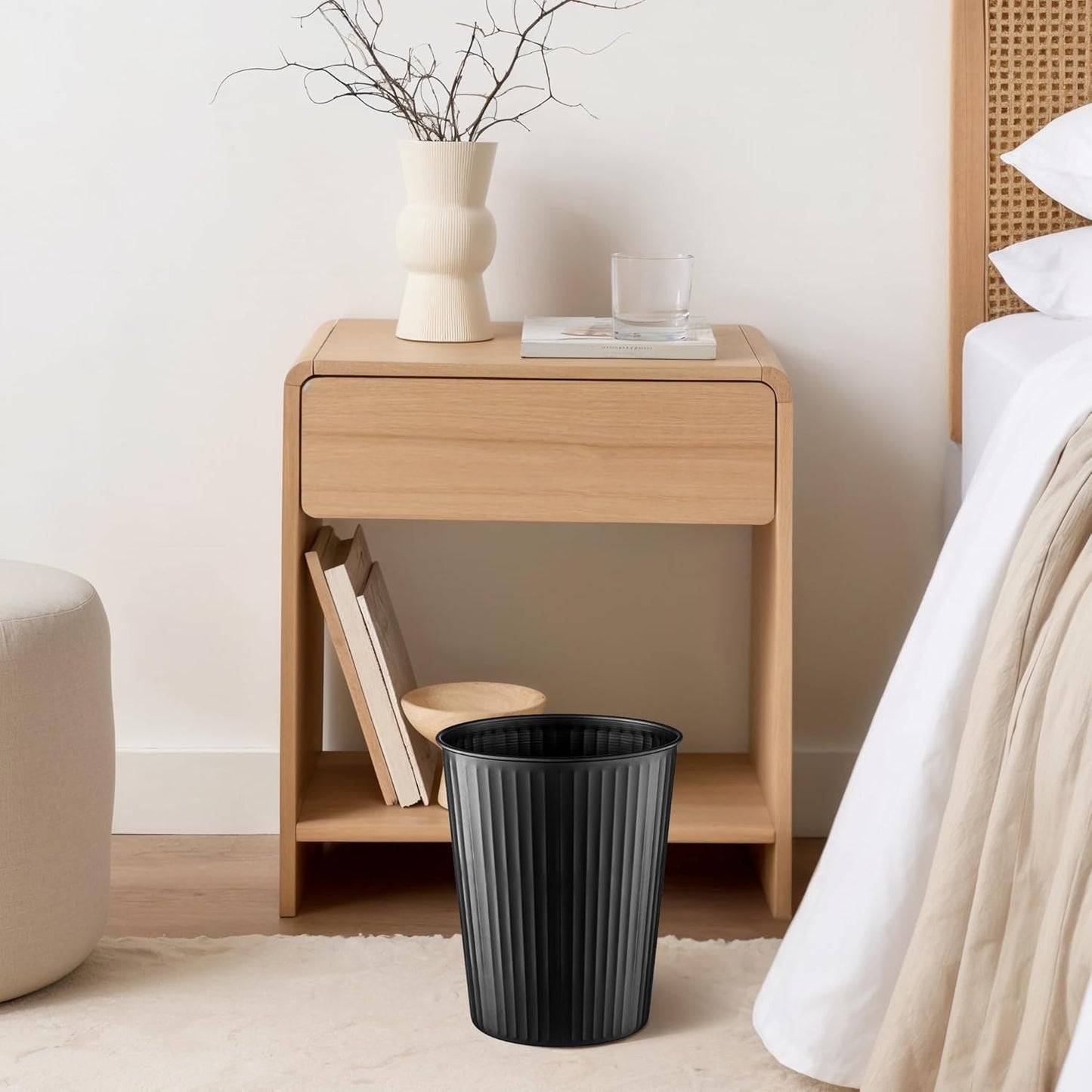 Monarch Abode Black Handcrafted Ridge Embossed Metal Wastebasket for Home Office, Decorative Waste Basket, Modern Bathroom Garbage Can, Durable & Decorative Trash Bin, Black Trash Can